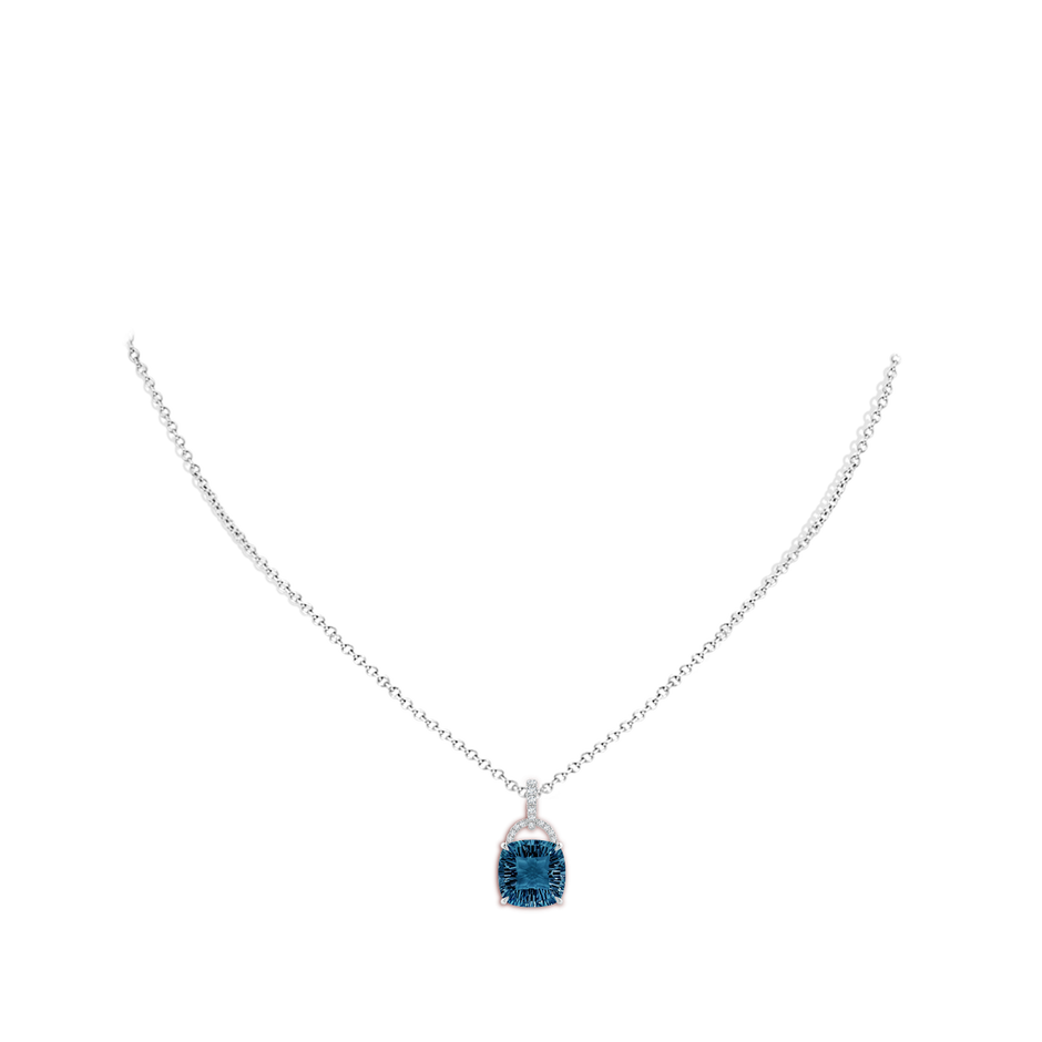 10mm AAAA Cushion London Blue Topaz Pendant with Diamond Bale in White Gold body-neck