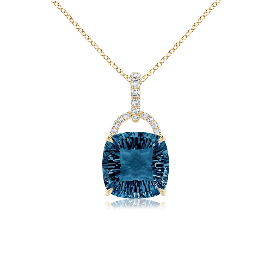 10mm AAAA Cushion London Blue Topaz Pendant with Diamond Bale in Yellow Gold 
