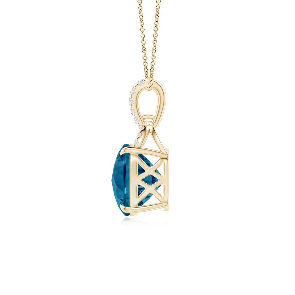 10mm AAAA Cushion London Blue Topaz Pendant with Diamond Bale in Yellow Gold side-1