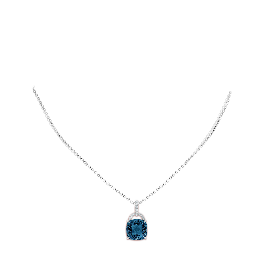 12mm AAAA Cushion London Blue Topaz Pendant with Diamond Bale in White Gold Body-Neck