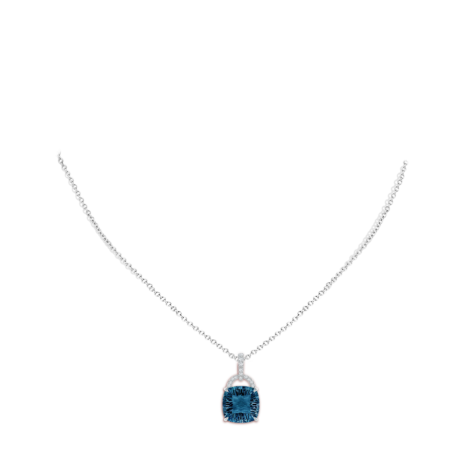 12mm AAAA Cushion London Blue Topaz Pendant with Diamond Bale in White Gold body-neck