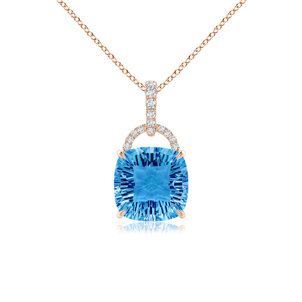 10mm AAAA Cushion Swiss Blue Topaz Pendant with Diamond Bale in Rose Gold