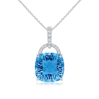 12mm AAAA Cushion Swiss Blue Topaz Pendant with Diamond Bale in P950 Platinum