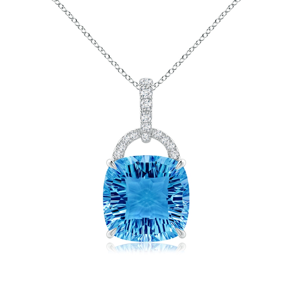 12mm AAAA Cushion Swiss Blue Topaz Pendant with Diamond Bale in White Gold 