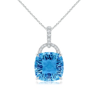 12mm AAAA Cushion Swiss Blue Topaz Pendant with Diamond Bale in White Gold
