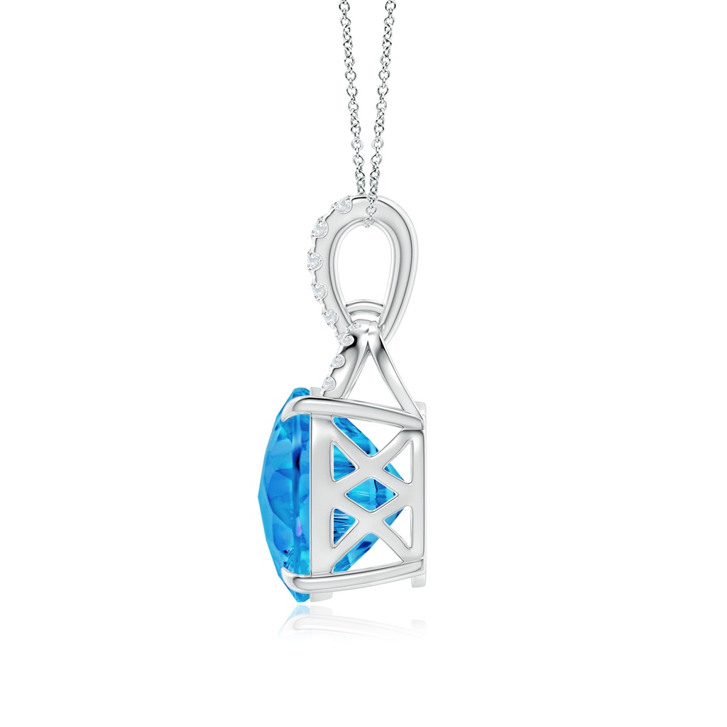 12mm AAAA Cushion Swiss Blue Topaz Pendant with Diamond Bale in White Gold Side-1