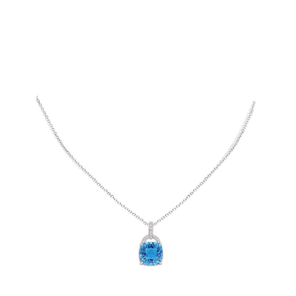 12mm AAAA Cushion Swiss Blue Topaz Pendant with Diamond Bale in White Gold Body-Neck
