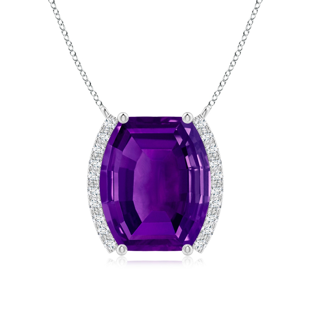 12x10mm AAAA Barrel-Shaped Amethyst and Diamond Bar Pendant in White Gold