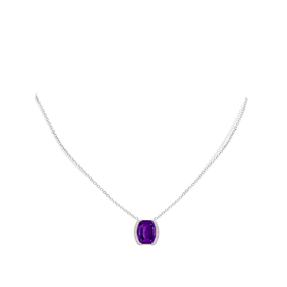 12x10mm AAAA Barrel-Shaped Amethyst and Diamond Bar Pendant in White Gold body-neck