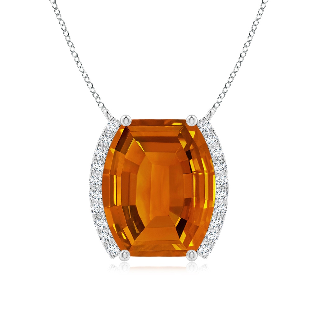 12x10mm AAAA Barrel-Shaped Citrine and Diamond Bar Pendant in White Gold