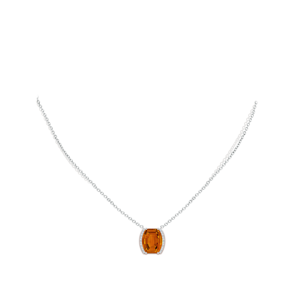 12x10mm AAAA Barrel-Shaped Citrine and Diamond Bar Pendant in White Gold Body-Neck