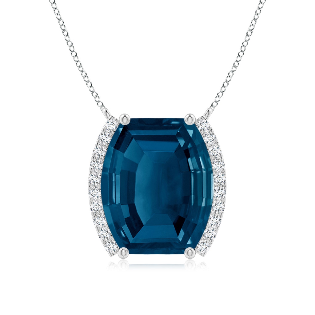 12x10mm AAAA Barrel-Shaped London Blue Topaz and Diamond Bar Pendant in P950 Platinum