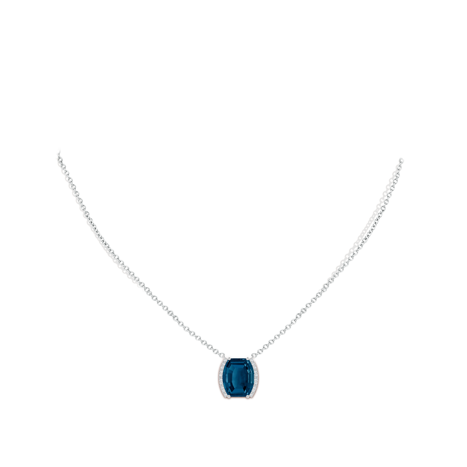 12x10mm AAAA Barrel-Shaped London Blue Topaz and Diamond Bar Pendant in White Gold body-neck