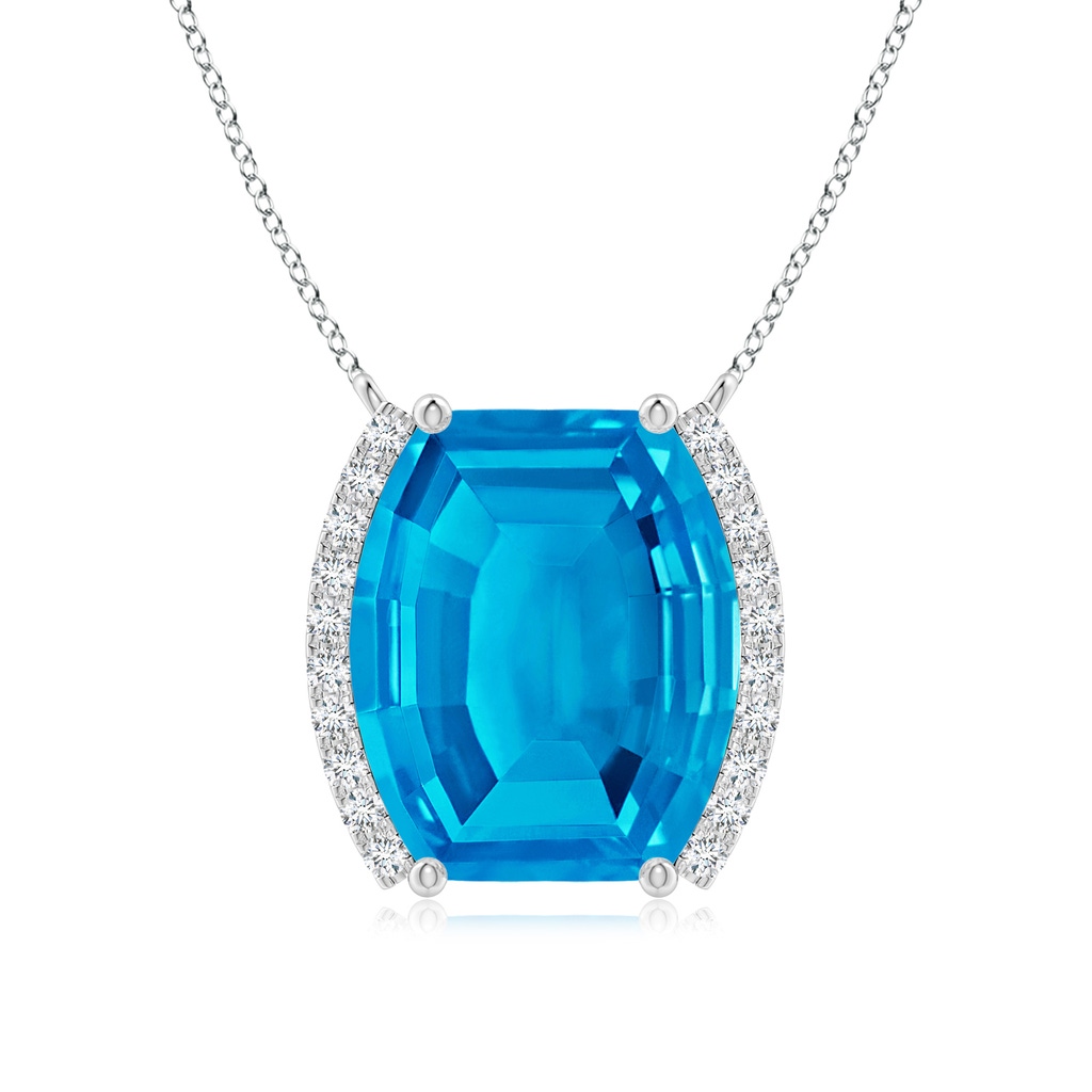 12x10mm AAAA Barrel-Shaped Swiss Blue Topaz and Diamond Bar Pendant in White Gold