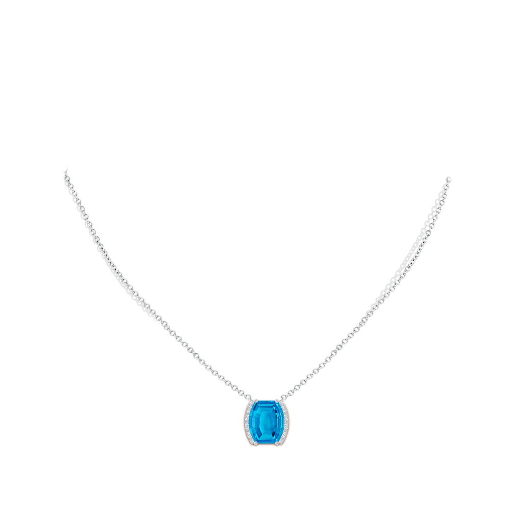 12x10mm AAAA Barrel-Shaped Swiss Blue Topaz and Diamond Bar Pendant in White Gold Body-Neck