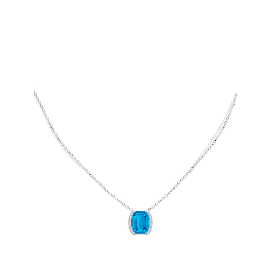 12x10mm AAAA Barrel-Shaped Swiss Blue Topaz and Diamond Bar Pendant in White Gold body-neck