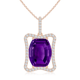 12x10mm AAAA Barrel-Shaped Amethyst Pendant with Diamond Accents in 10K Rose Gold