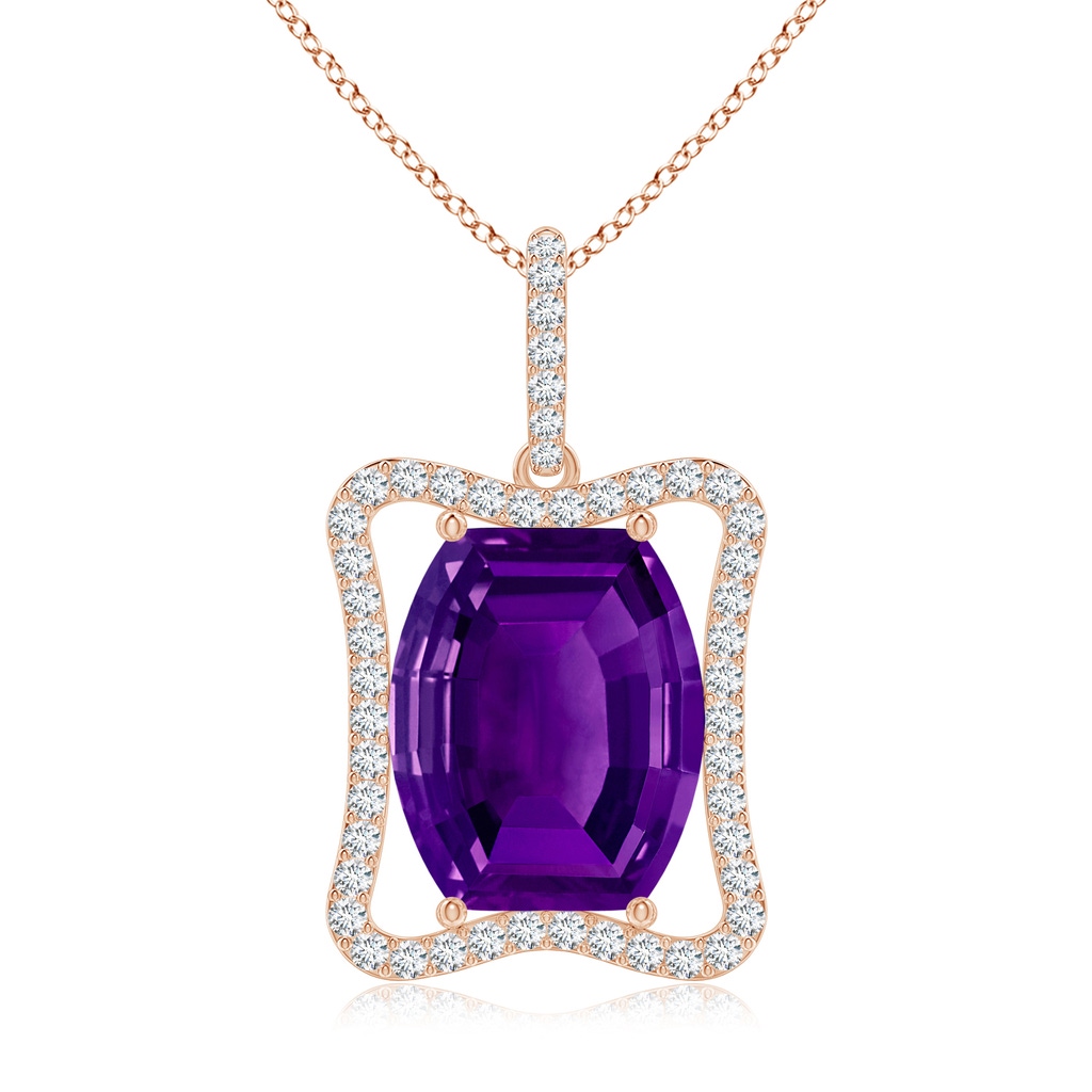 12x10mm AAAA Barrel-Shaped Amethyst Pendant with Diamond Accents in Rose Gold