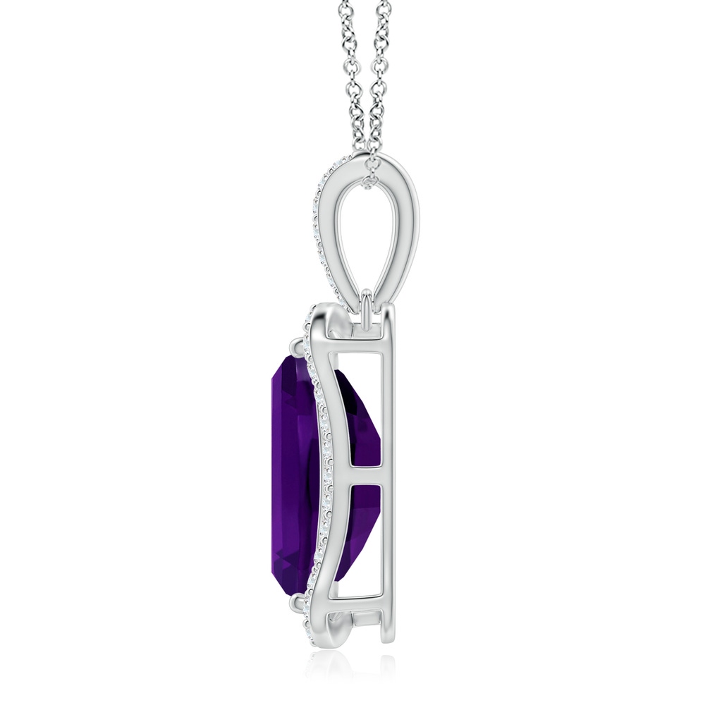 12x10mm AAAA Barrel-Shaped Amethyst Pendant with Diamond Accents in White Gold Side-1