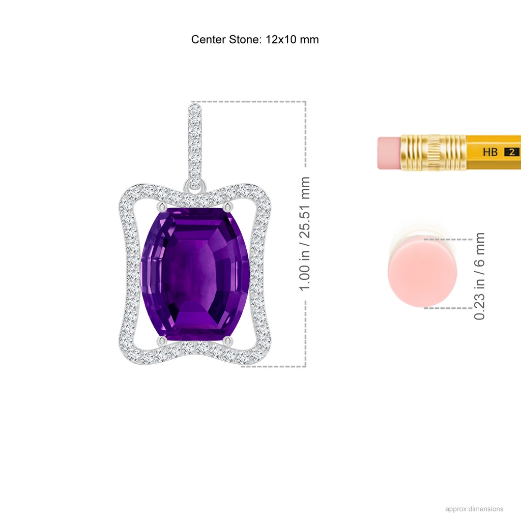12x10mm AAAA Barrel-Shaped Amethyst Pendant with Diamond Accents in White Gold Ruler