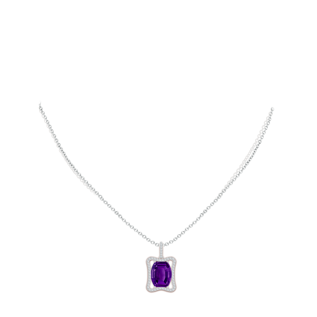 12x10mm AAAA Barrel-Shaped Amethyst Pendant with Diamond Accents in White Gold Body-Neck