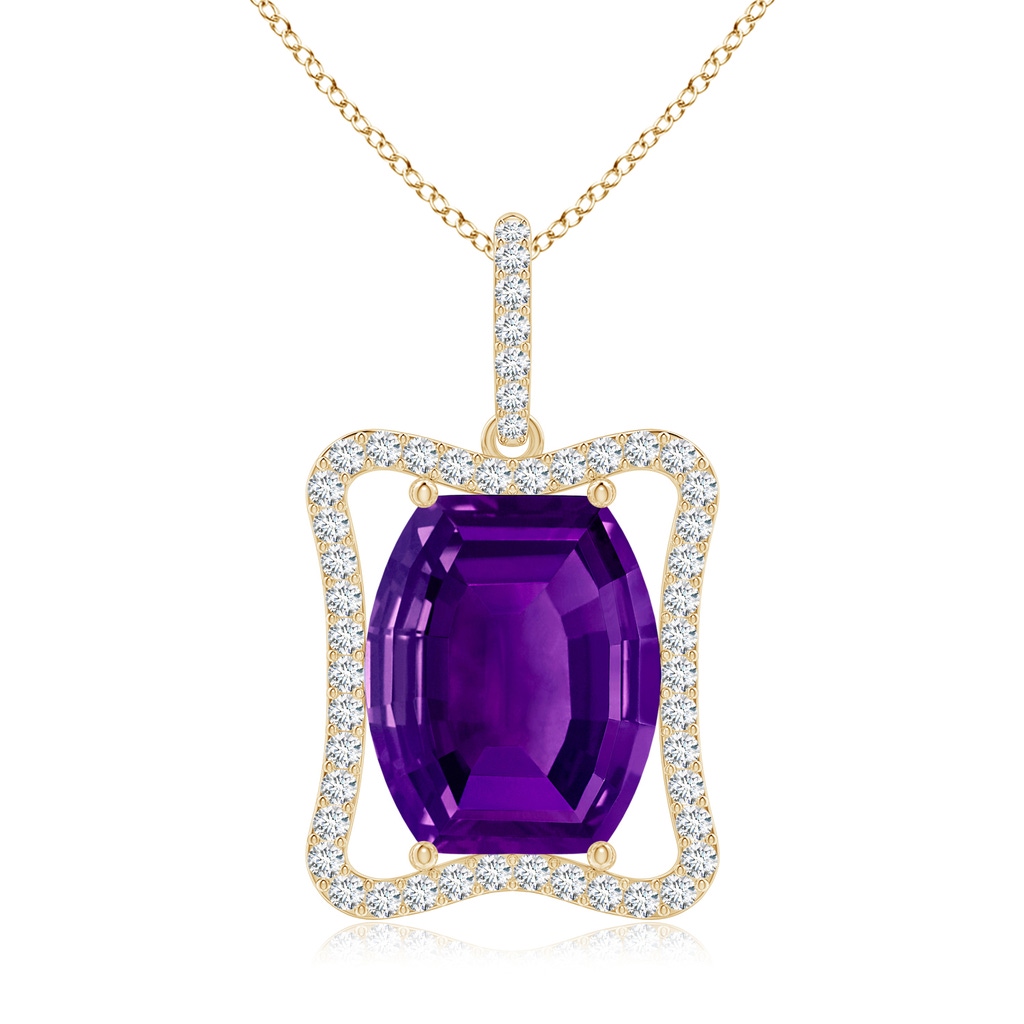 12x10mm AAAA Barrel-Shaped Amethyst Pendant with Diamond Accents in Yellow Gold