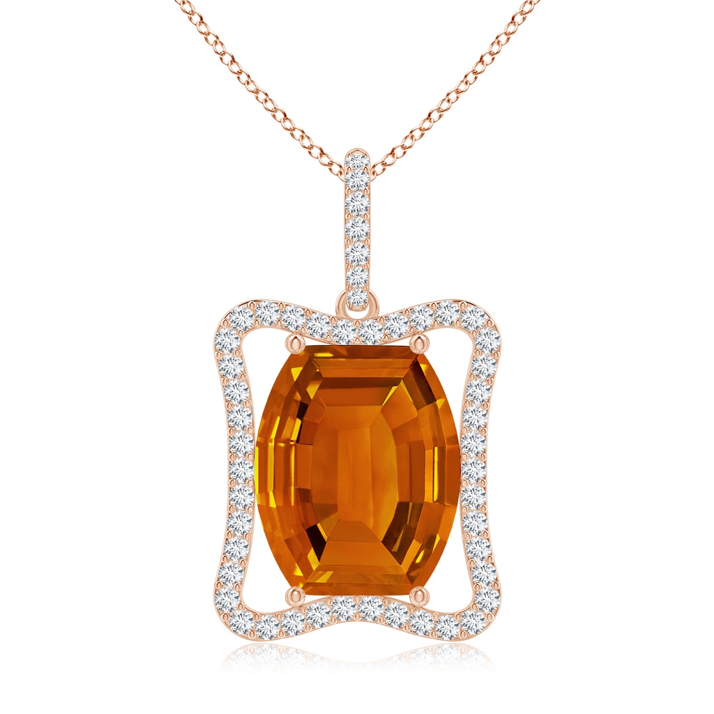 12x10mm AAAA Barrel-Shaped Citrine Pendant with Diamond Accents in Rose Gold