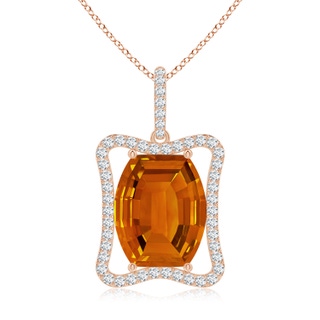 12x10mm AAAA Barrel-Shaped Citrine Pendant with Diamond Accents in Rose Gold