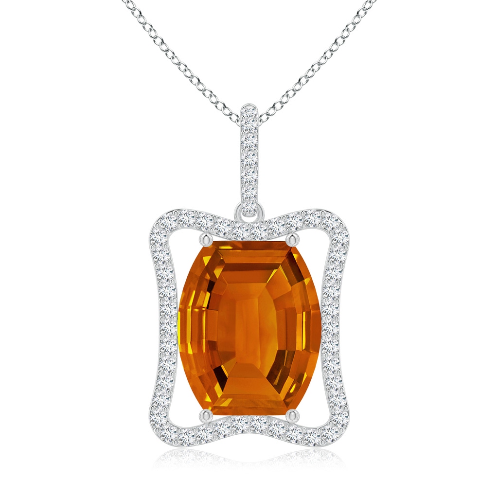 12x10mm AAAA Barrel-Shaped Citrine Pendant with Diamond Accents in White Gold