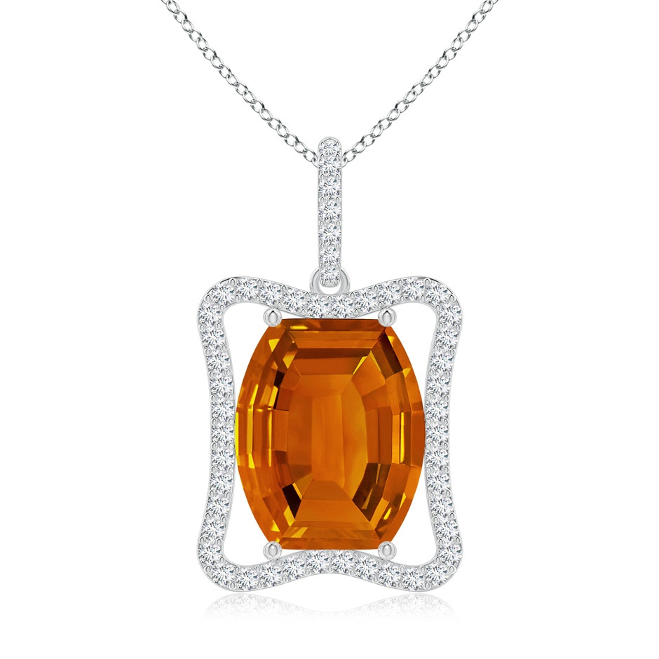 12x10mm AAAA Barrel-Shaped Citrine Pendant with Diamond Accents in White Gold 