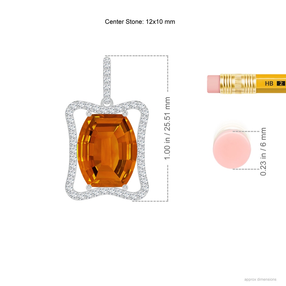 12x10mm AAAA Barrel-Shaped Citrine Pendant with Diamond Accents in White Gold ruler