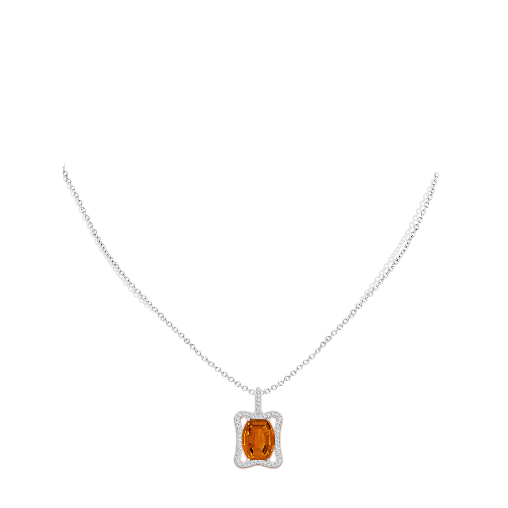 12x10mm AAAA Barrel-Shaped Citrine Pendant with Diamond Accents in White Gold Body-Neck