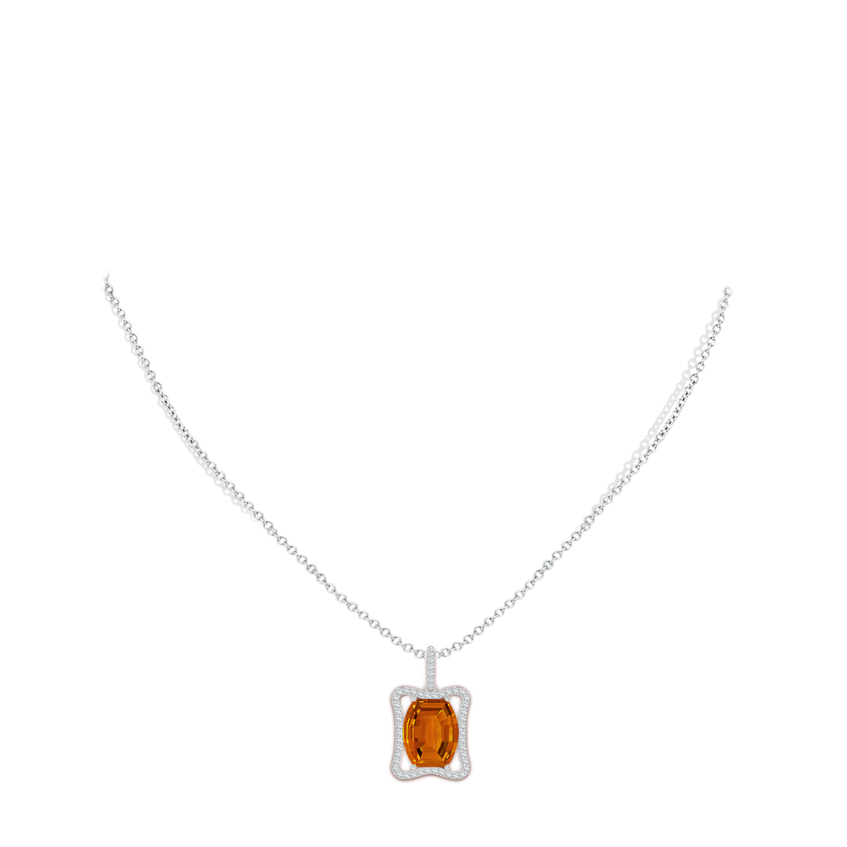 12x10mm AAAA Barrel-Shaped Citrine Pendant with Diamond Accents in White Gold body-neck