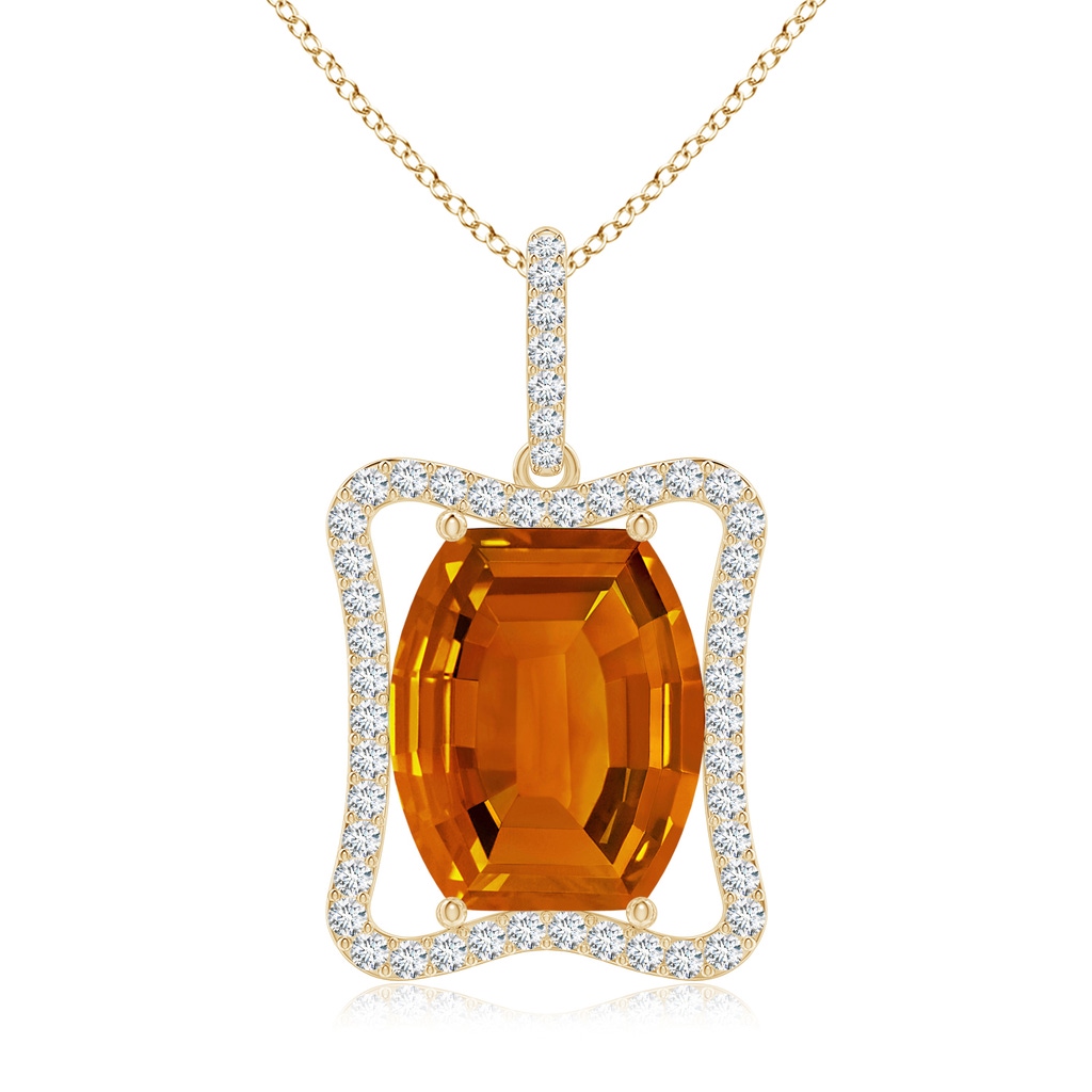 12x10mm AAAA Barrel-Shaped Citrine Pendant with Diamond Accents in Yellow Gold