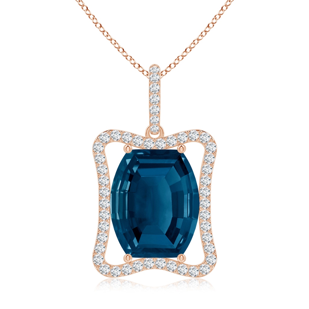 12x10mm AAAA Barrel-Shaped London Blue Topaz Pendant with Diamond Accents in Rose Gold