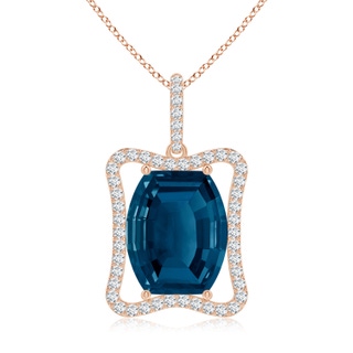 12x10mm AAAA Barrel-Shaped London Blue Topaz Pendant with Diamond Accents in Rose Gold