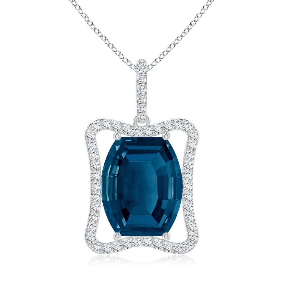 12x10mm AAAA Barrel-Shaped London Blue Topaz Pendant with Diamond Accents in White Gold 