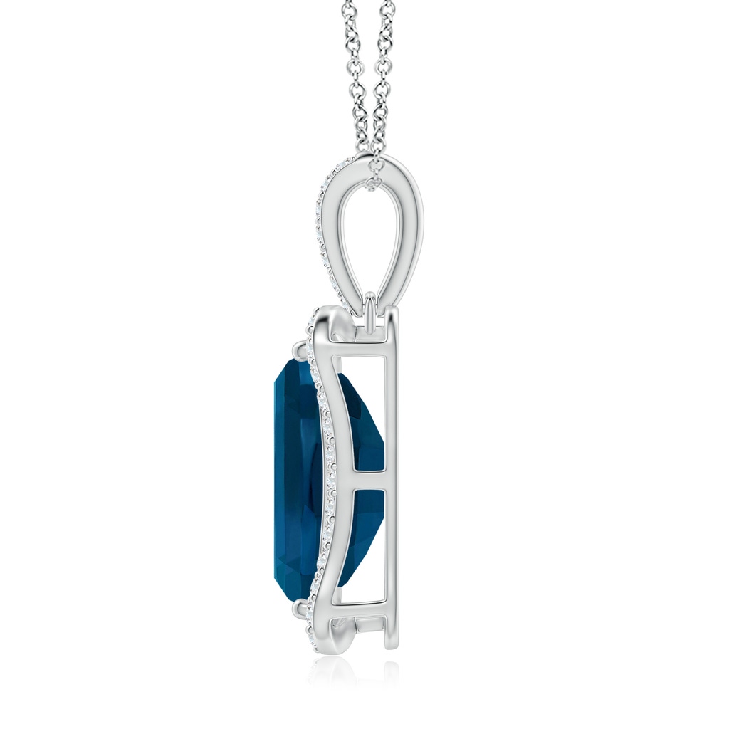 12x10mm AAAA Barrel-Shaped London Blue Topaz Pendant with Diamond Accents in White Gold Side-1