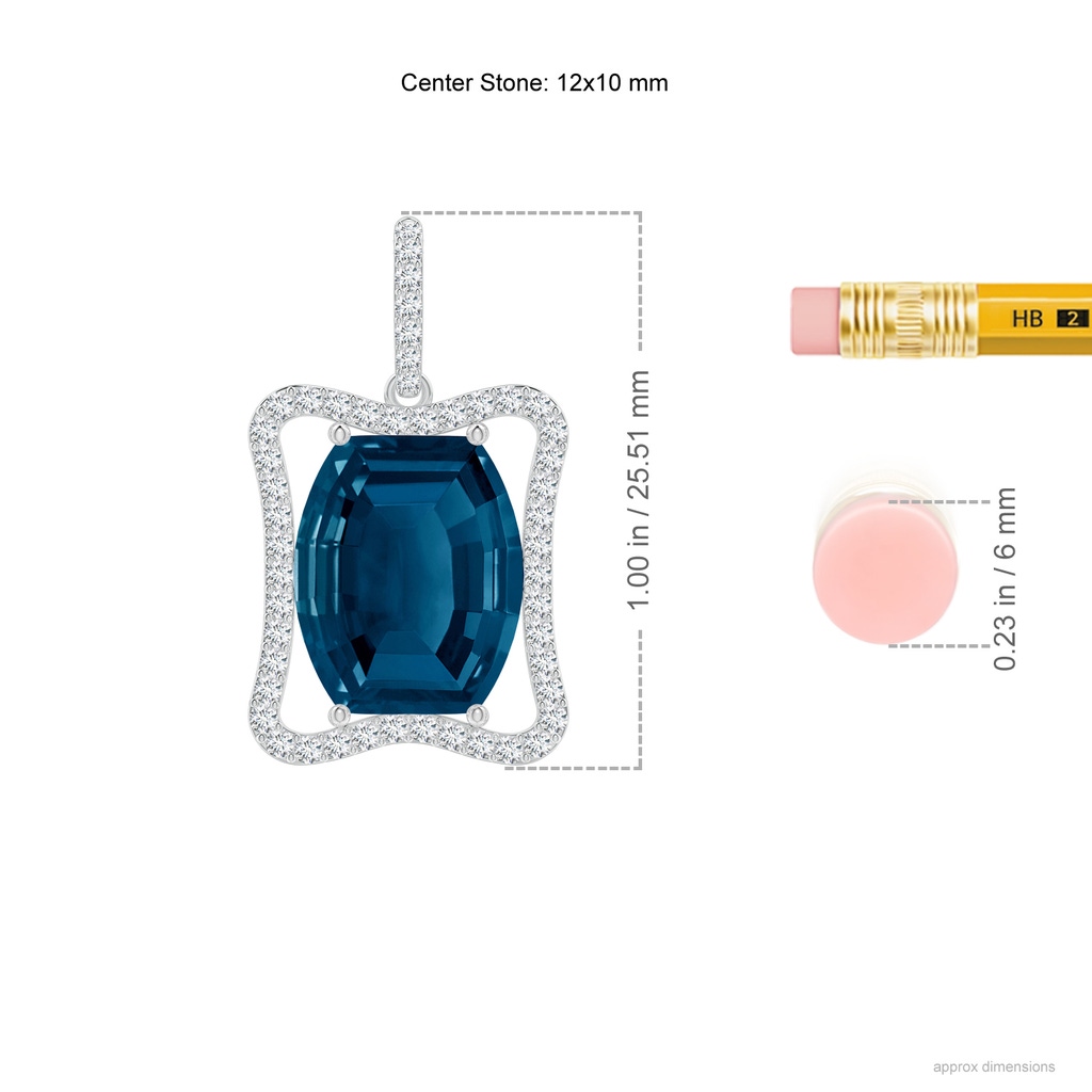 12x10mm AAAA Barrel-Shaped London Blue Topaz Pendant with Diamond Accents in White Gold Ruler