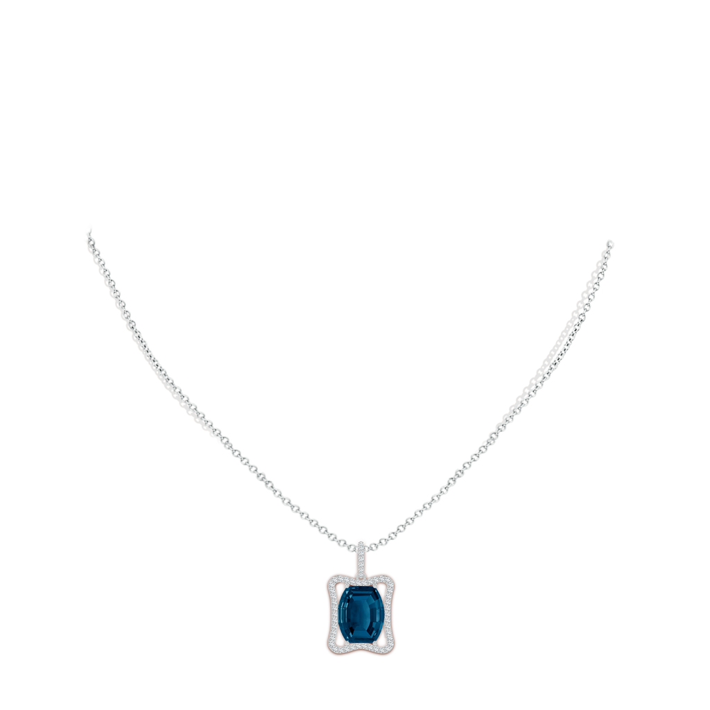 12x10mm AAAA Barrel-Shaped London Blue Topaz Pendant with Diamond Accents in White Gold Body-Neck