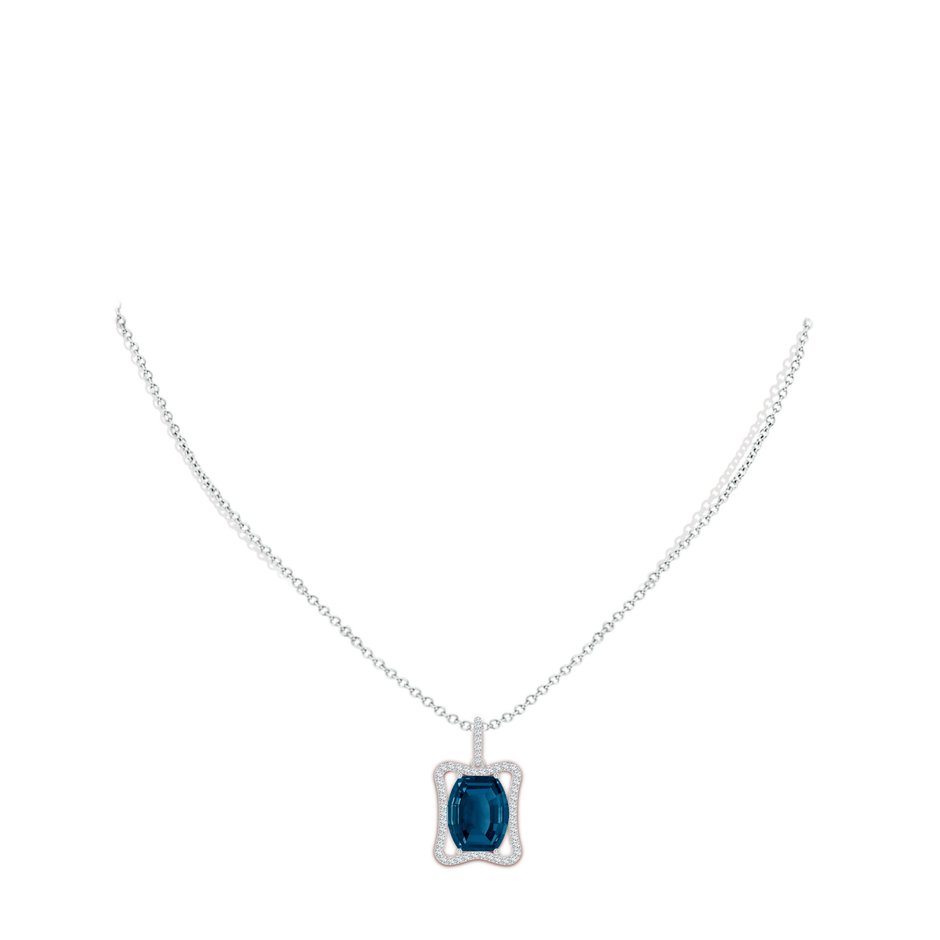 12x10mm AAAA Barrel-Shaped London Blue Topaz Pendant with Diamond Accents in White Gold body-neck