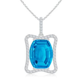 12x10mm AAAA Barrel-Shaped Swiss Blue Topaz Pendant with Diamond Accents in P950 Platinum