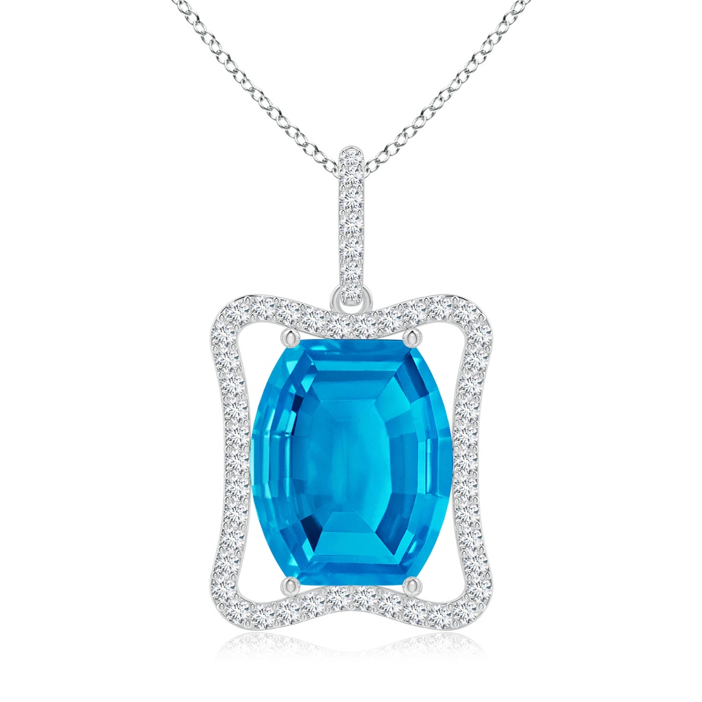 12x10mm AAAA Barrel-Shaped Swiss Blue Topaz Pendant with Diamond Accents in White Gold