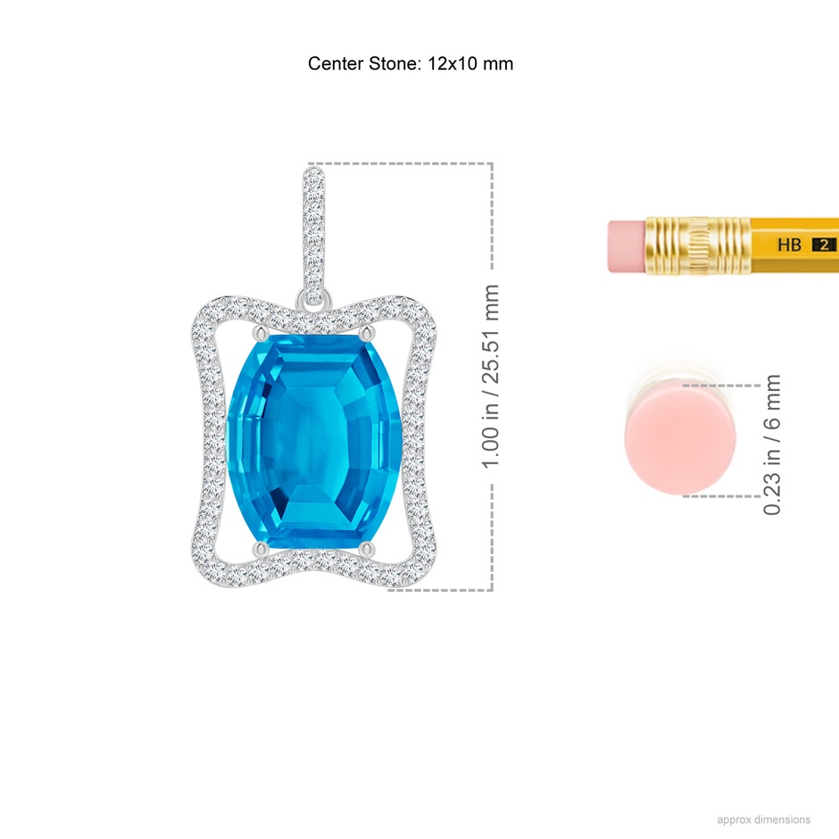 12x10mm AAAA Barrel-Shaped Swiss Blue Topaz Pendant with Diamond Accents in White Gold ruler