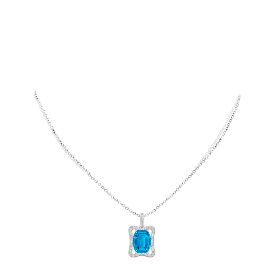 12x10mm AAAA Barrel-Shaped Swiss Blue Topaz Pendant with Diamond Accents in White Gold body-neck