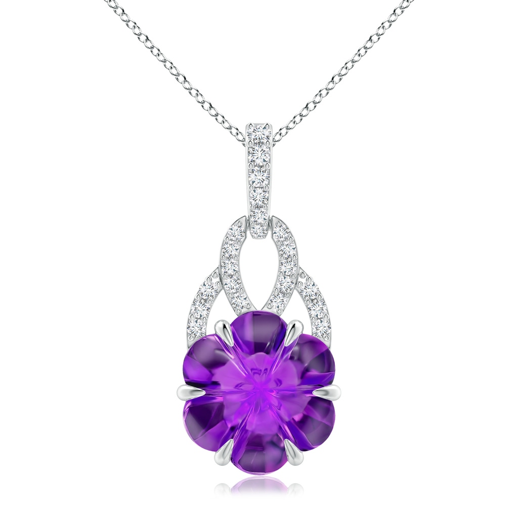 9mm AAAA Six-Petal Amethyst Flower Pendant with Diamonds in White Gold