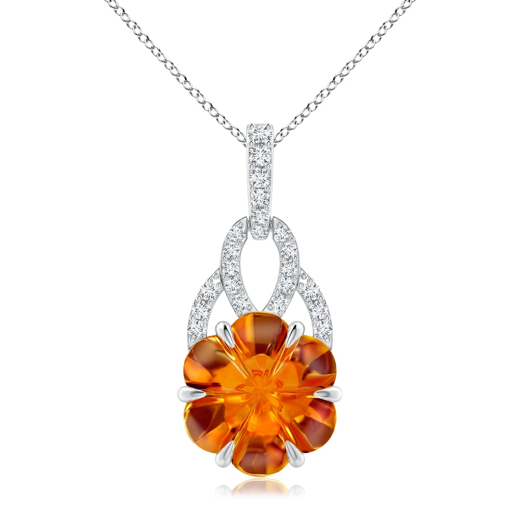 9mm AAAA Six-Petal Citrine Flower Pendant with Diamonds in P950 Platinum