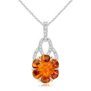 9mm AAAA Six-Petal Citrine Flower Pendant with Diamonds in White Gold