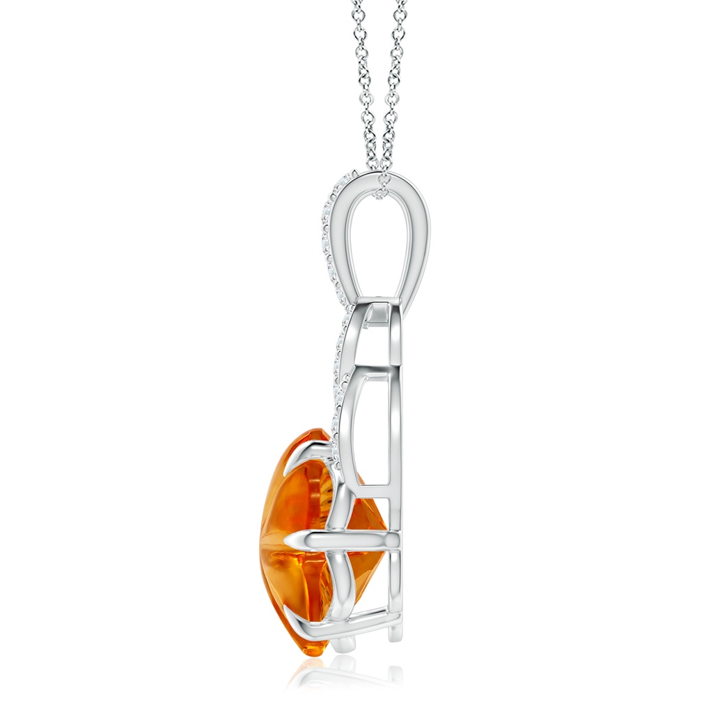9mm AAAA Six-Petal Citrine Flower Pendant with Diamonds in White Gold Side-1