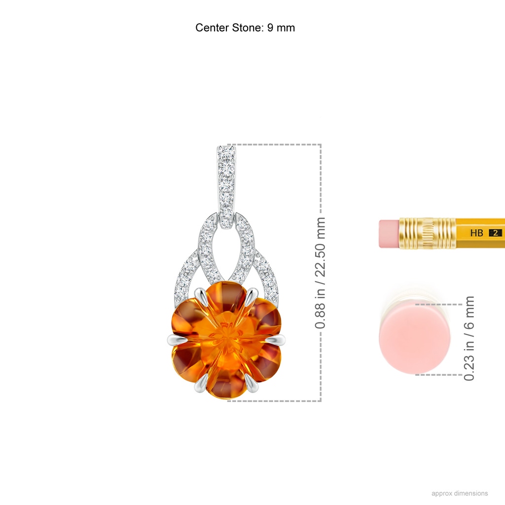 9mm AAAA Six-Petal Citrine Flower Pendant with Diamonds in White Gold Ruler